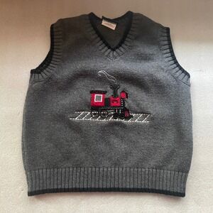 Great Guy Vest Toddler 3T Gray Sleeveless Knit Sweater Train Engine Applique Top